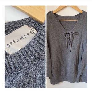 FINALSALE Dreamer Tie Back Grey Sweater